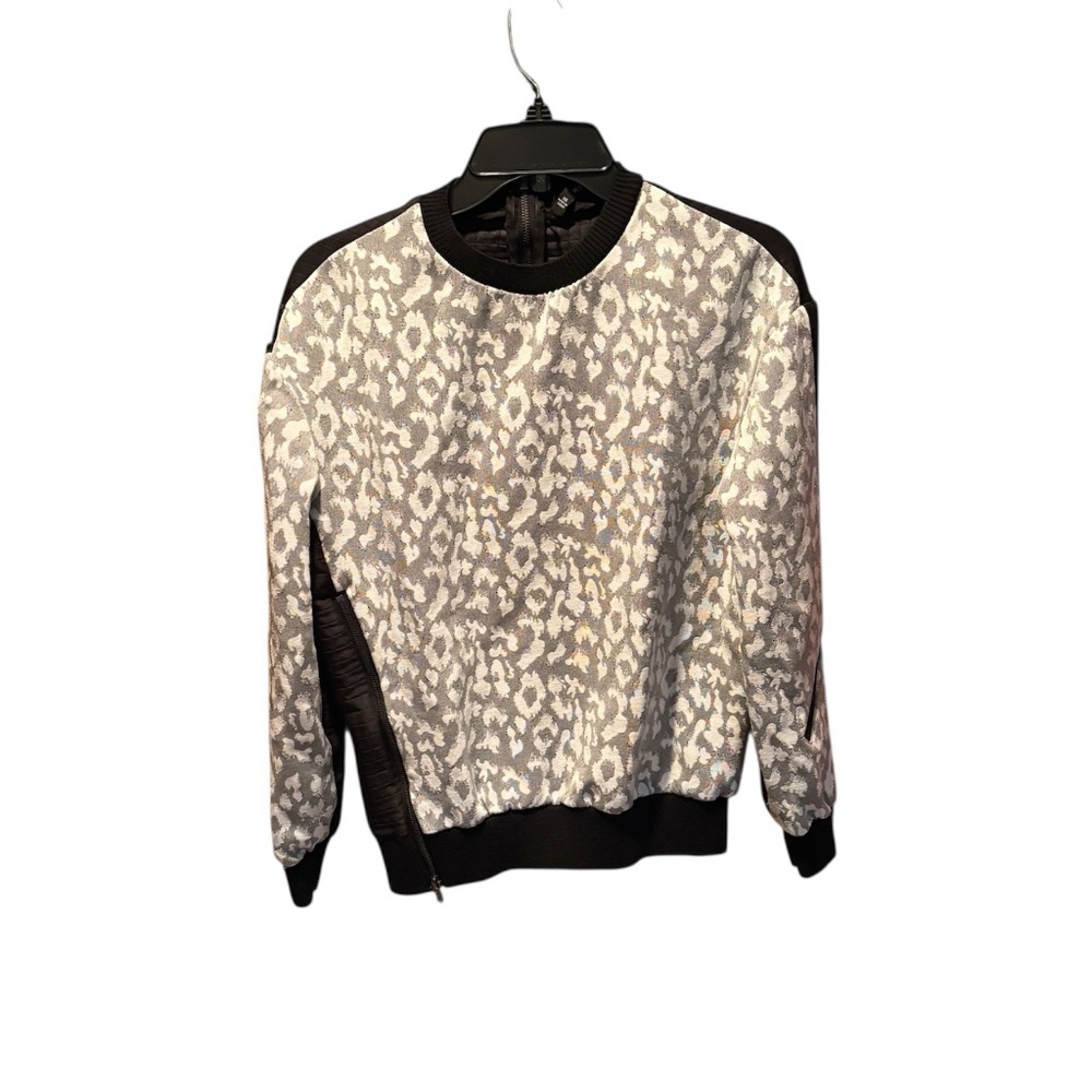 W118 by Walter Baker Leopard and Black Sweatshirt with Zipper Details XS